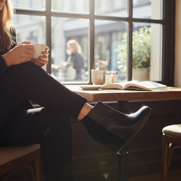 Celine Black Leather & Suede Wedge Ankle Boots with Box Sz 38.5 - Picture 5 of 14